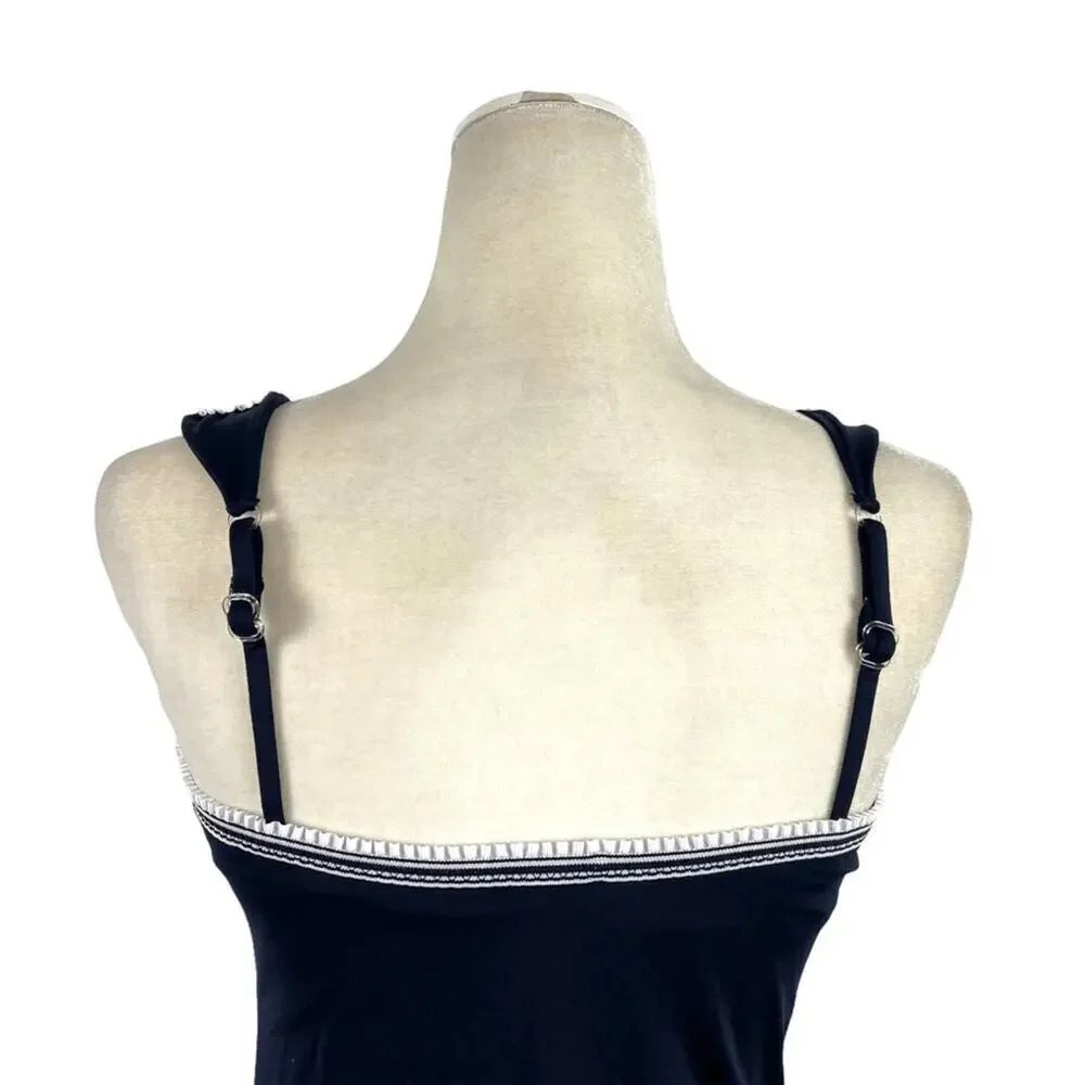 Becca Women's Size Small Floral Embroidered Crochet Strap Navy Tankini Swim Top